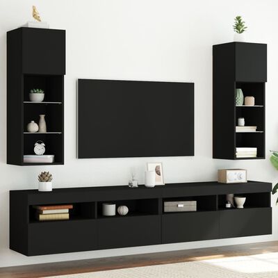vidaXL Móveis de TV com luzes LED 2 pcs 30,5x30x90 cm preto