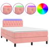 vidaXL Cama box spring c/ colch&atilde;o luzes e LED 120x190 cm veludo rosa