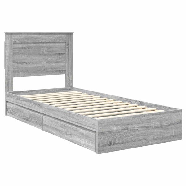 vidaXL Cama com Armazenamento com cabeceira Cinza Sonoma 90 x 200 cm