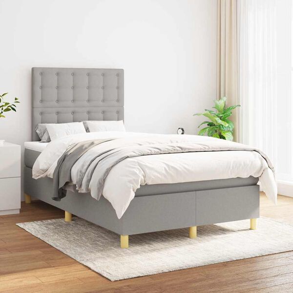 vidaXL Cama boxspring com colch&atilde;o 120x190 cm tecido cinzento-claro