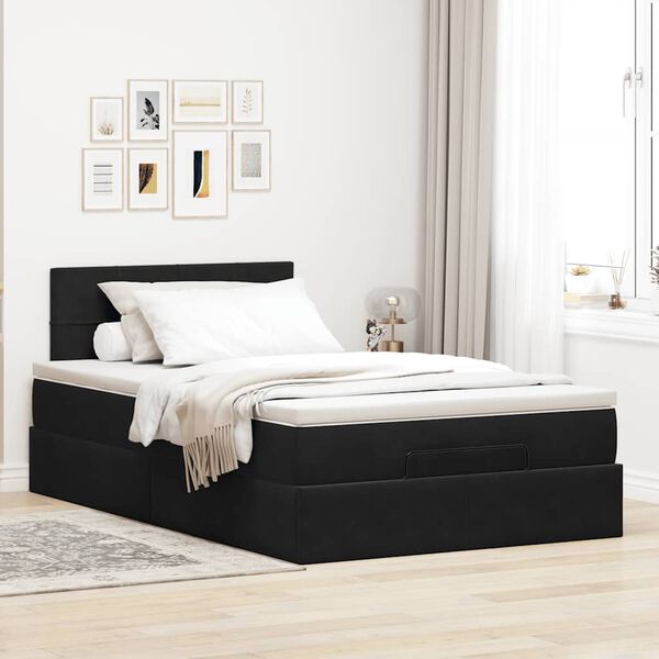 vidaXL Cama otomana com colch&atilde;o 120x190 cm veludo preto