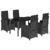 vidaXL 5 pcs conjunto de jantar p/ jardim c/ almofad&otilde;es vime PE preto