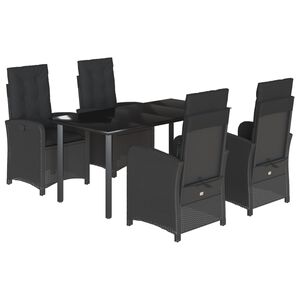 vidaXL 5 pcs conjunto de jantar p/ jardim c/ almofad&otilde;es vime PE preto