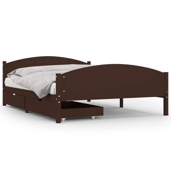 vidaXL Cama com 2 gavetas 140x200 cm pinho maci&ccedil;o castanho-escuro