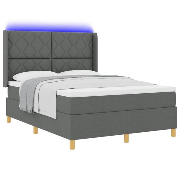 vidaXL Cama Box com fitas LED Cinzeto 160 x 200 cm tecido