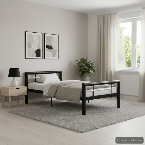 vidaXL Estrutura de cama 90x200 cm metal preto e branco