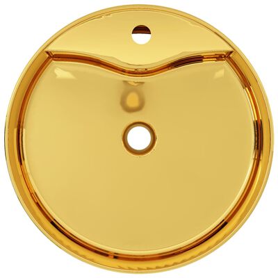 vidaXL Lavatório com extravasamento 46,5x15,5 cm cerâmica dourado