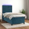 vidaXL Cama box spring c/ colch&atilde;o/LED 90x190 cm veludo azul-escuro