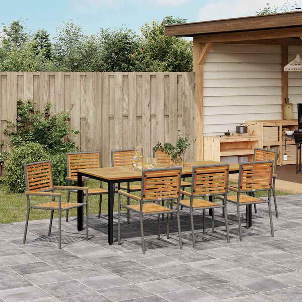vidaXL Conjunto de Jantar para Jardim 9 pcs Cinza e Teak Natural