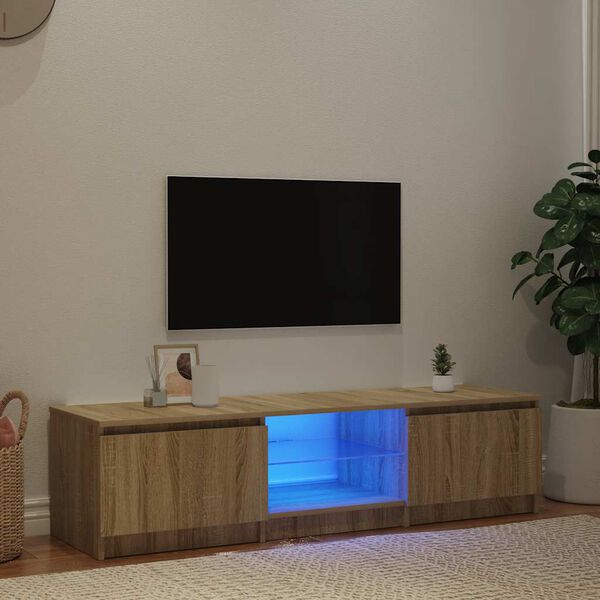 vidaXL Móvel de TV com luzes LED 140x40x36 cm carvalho fumado