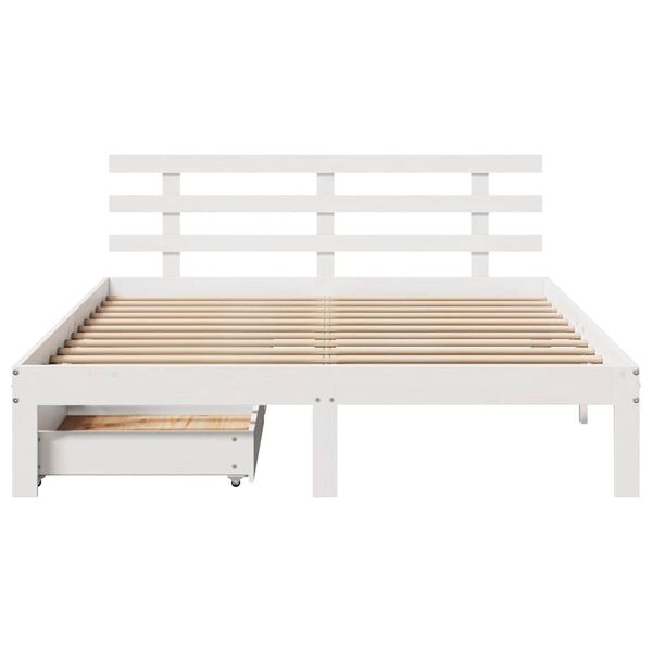 vidaXL Estrutura de cama com gavetas 140x190 cm pinho maciço branco