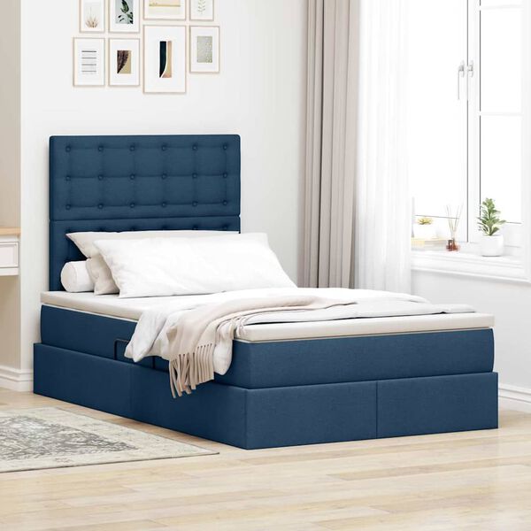 vidaXL Cama com arruma&ccedil;&atilde;o e LED Azul 120 x 200 cm Poli&eacute;ster