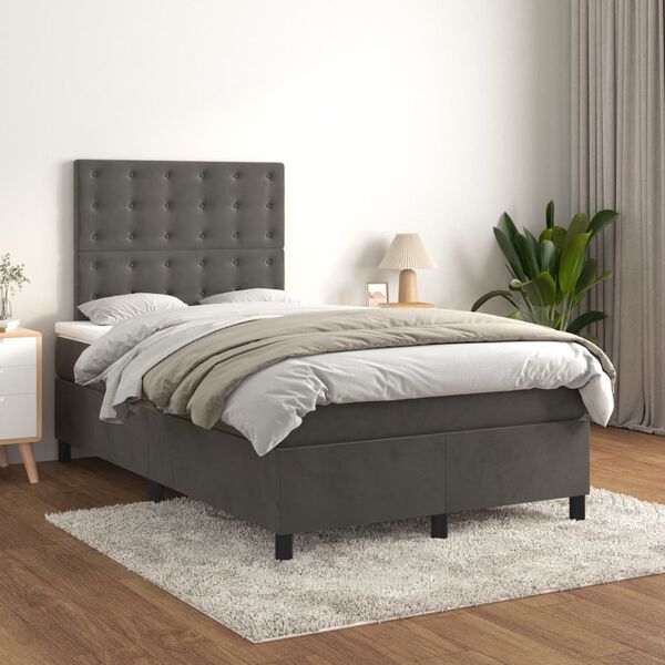 vidaXL Cama boxspring com colch&atilde;o 120x200 cm veludo cinzento-escuro