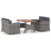 vidaXL 3 pcs conjunto lounge de jardim c/ almofad&otilde;es vime PE cinzento