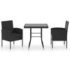 vidaXL 3 pcs conjunto de jantar para jardim vime PE preto