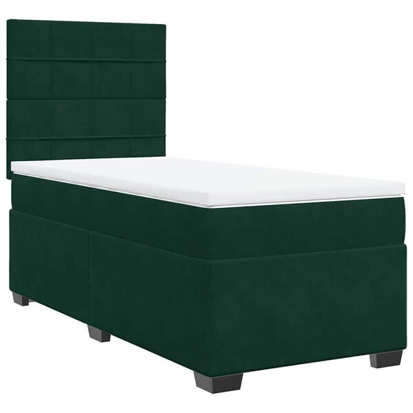 vidaXL Cama com molas/colch&atilde;o 100x200 cm veludo verde-escuro