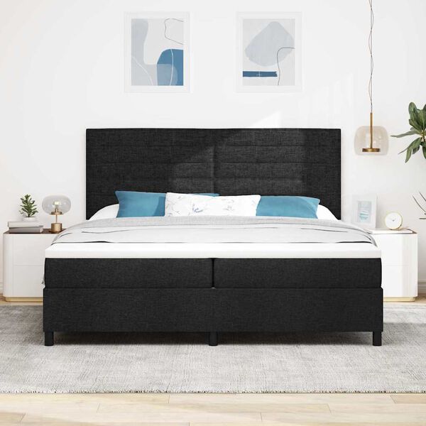 vidaXL Cama Box com colch&atilde;o com cabeceira Preto 200 x 200 cm tecido