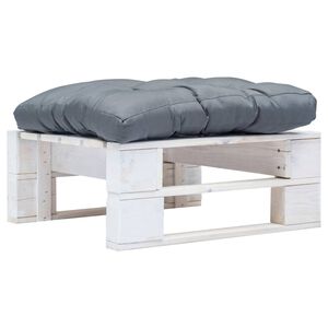 vidaXL Otomano de paletes com almofad&atilde;o cinzento madeira branco