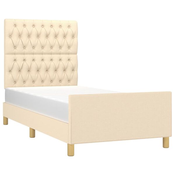vidaXL Estrutura de cama sem colch&atilde;o 90x190 cm tecido creme