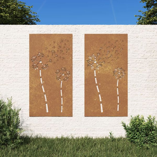 vidaXL Decora&ccedil;&otilde;es p/ muro de jardim 2 pcs a&ccedil;o corten design flores