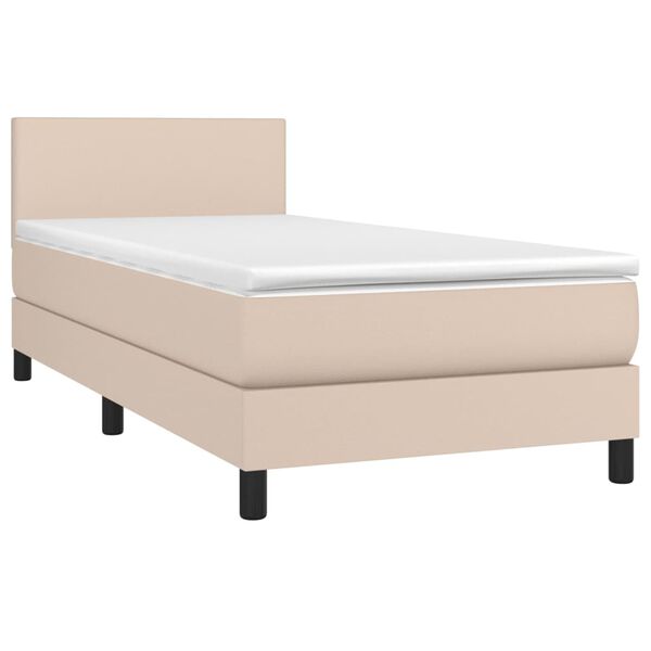 vidaXL Cama box spring c/ colchão/LED 90x200cm couro artif. cappuccino