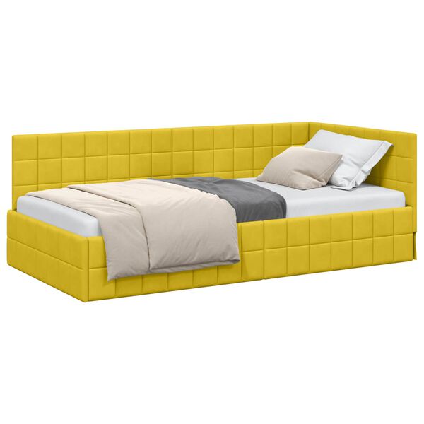 vidaXL Estrutura de Cama de Canto Amarelo 90 cm x 190 cm Veludo