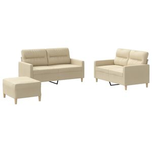vidaXL 3 pcs conjunto de sof&aacute;s com almofad&otilde;es tecido cor creme