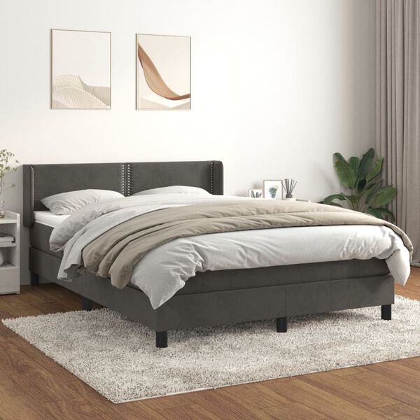 vidaXL Cama com molas/colch&atilde;o 140x190 cm veludo cinzento-escuro