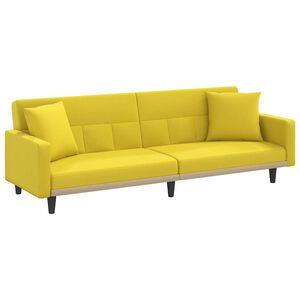 vidaXL Sof&aacute;-cama com almofad&otilde;es tecido amarelo-claro