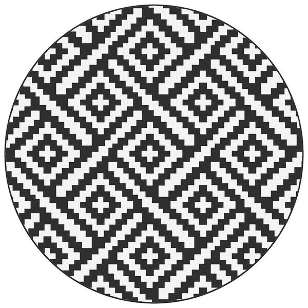 vidaXL Tapete de exterior &Oslash;200 cm ARAKIL PP branco e preto