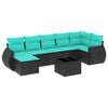 vidaXL Conjunto de sof&aacute; de jardim com 8 pe&ccedil;as e almofadas em rattan sint&eacute;tico preto