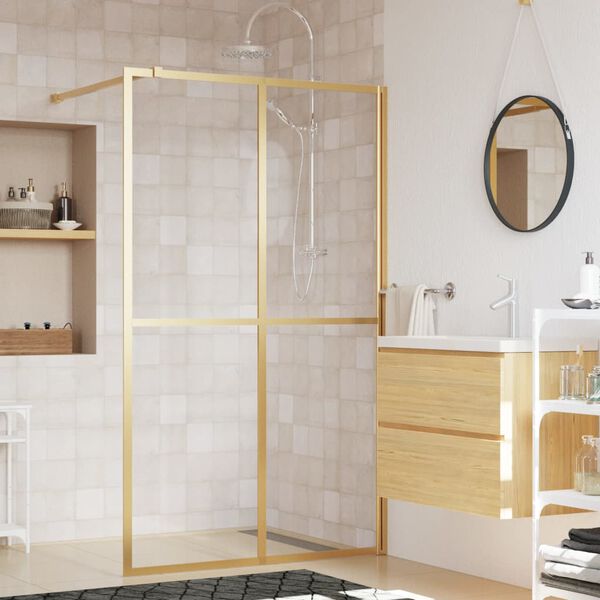 vidaXL Divisória de chuveiro 118x195 cm vidro transparente ESG dourado