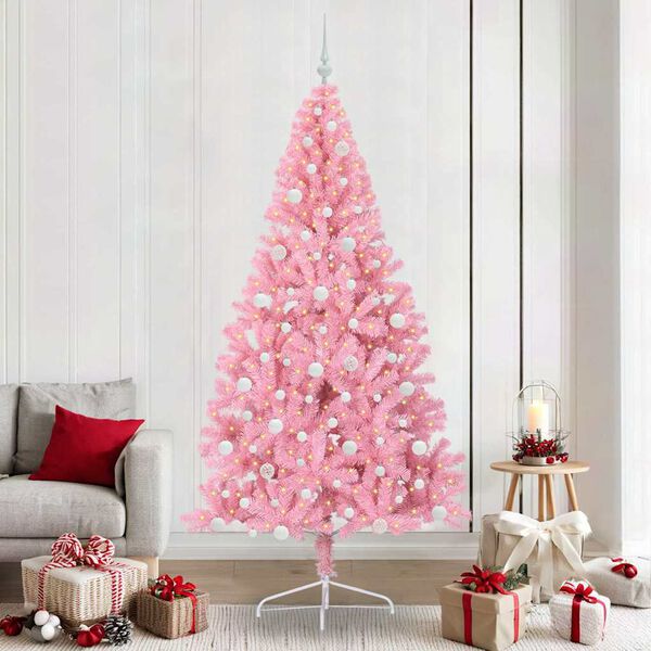 vidaXL &Aacute;rvore de Natal Artificial Pr&eacute;-iluminada Rosa 240 cm PVC