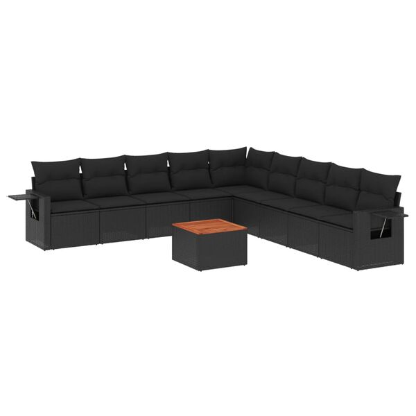vidaXL 10 pcs conjunto sof&aacute;s de jardim c/ almofad&otilde;es vime PE preto