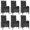vidaXL 7 pcs conjunto de jantar p/ jardim c/ almofad&otilde;es vime PE preto