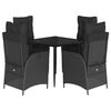 vidaXL 5 pcs conjunto de jantar p/ jardim c/ almofad&otilde;es vime PE preto