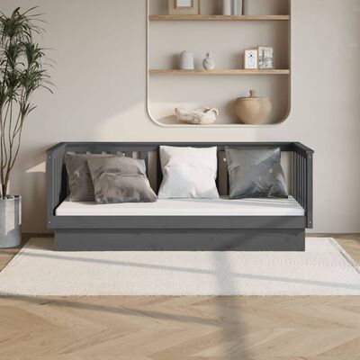 vidaXL Sofá-cama 75x190 cm madeira de pinho maciça cinzento