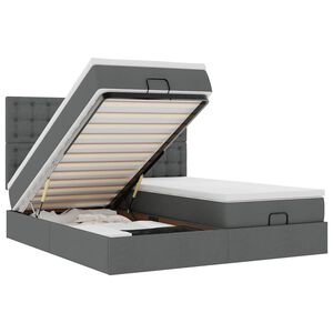 vidaXL Estrutura de cama otomana com colch&otilde;es tecido cinzento escuro