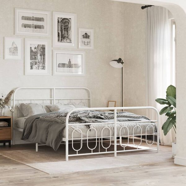 vidaXL Estrutura de cama com cabeceira e pés 140x190 cm metal branco