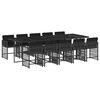 vidaXL 11 pcs conjunto de jantar p/ jardim c/ almofad&otilde;es vime PE preto