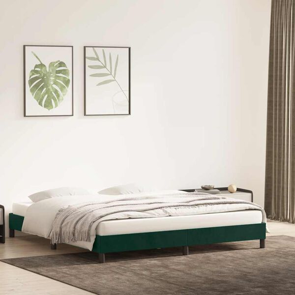 vidaXL Estrutura de cama sem colch&atilde;o 200x210 cm veludo verde-escuro
