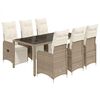 vidaXL 7 pcs conjunto bistr&ocirc; de jardim c/ almofad&otilde;es vime PE castanho