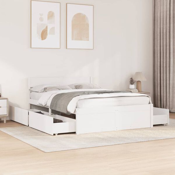 vidaXL Cama sem colch&atilde;o 135x190 cm madeira de pinho maci&ccedil;a branco