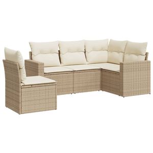 vidaXL 5 pcs conjunto de sof&aacute;s p/ jardim com almofad&otilde;es vime PE bege