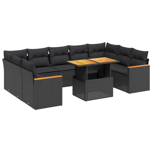 vidaXL 11 pcs conjunto sof&aacute;s de jardim c/ almofad&otilde;es vime PE preto