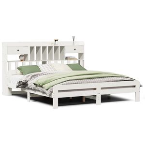 vidaXL Cama com estante sem colch&atilde;o 180x200 cm pinho maci&ccedil;o branco