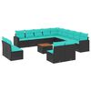 vidaXL 14 pcs conjunto de sof&aacute;s p/ jardim c/ almofad&otilde;es vime PE preto