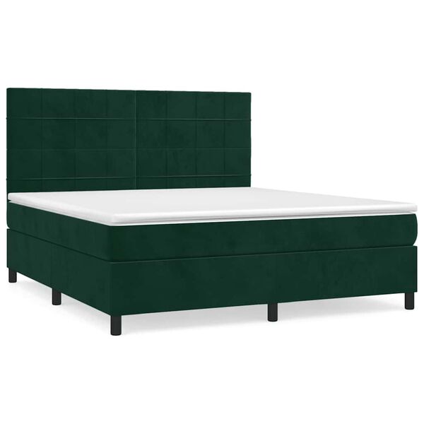vidaXL Cama com molas/colch&atilde;o 160x200 cm veludo verde-escuro