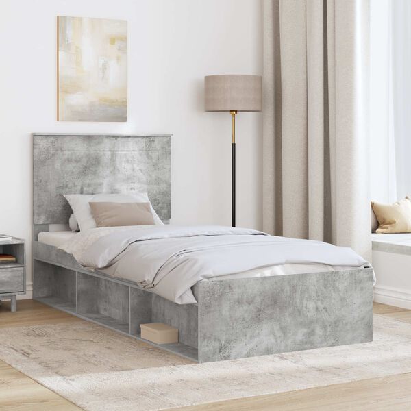 vidaXL Estrutura da Cama com cabeceira Cinza Concreto 90 x 190 cm