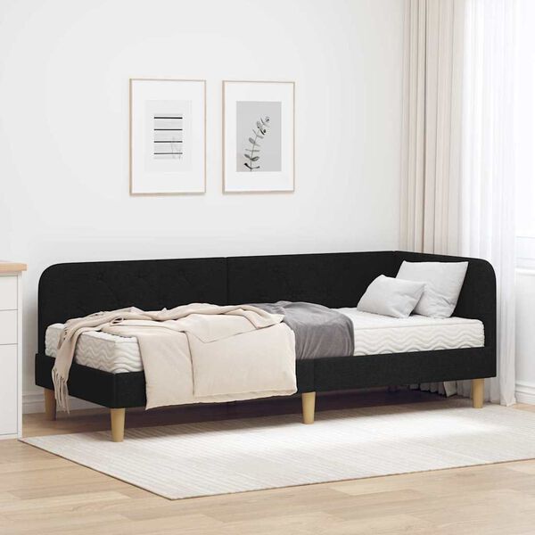 vidaXL Estrutura de Cama de Canto com colch&atilde;o Preto 80 x 200 cm tecido